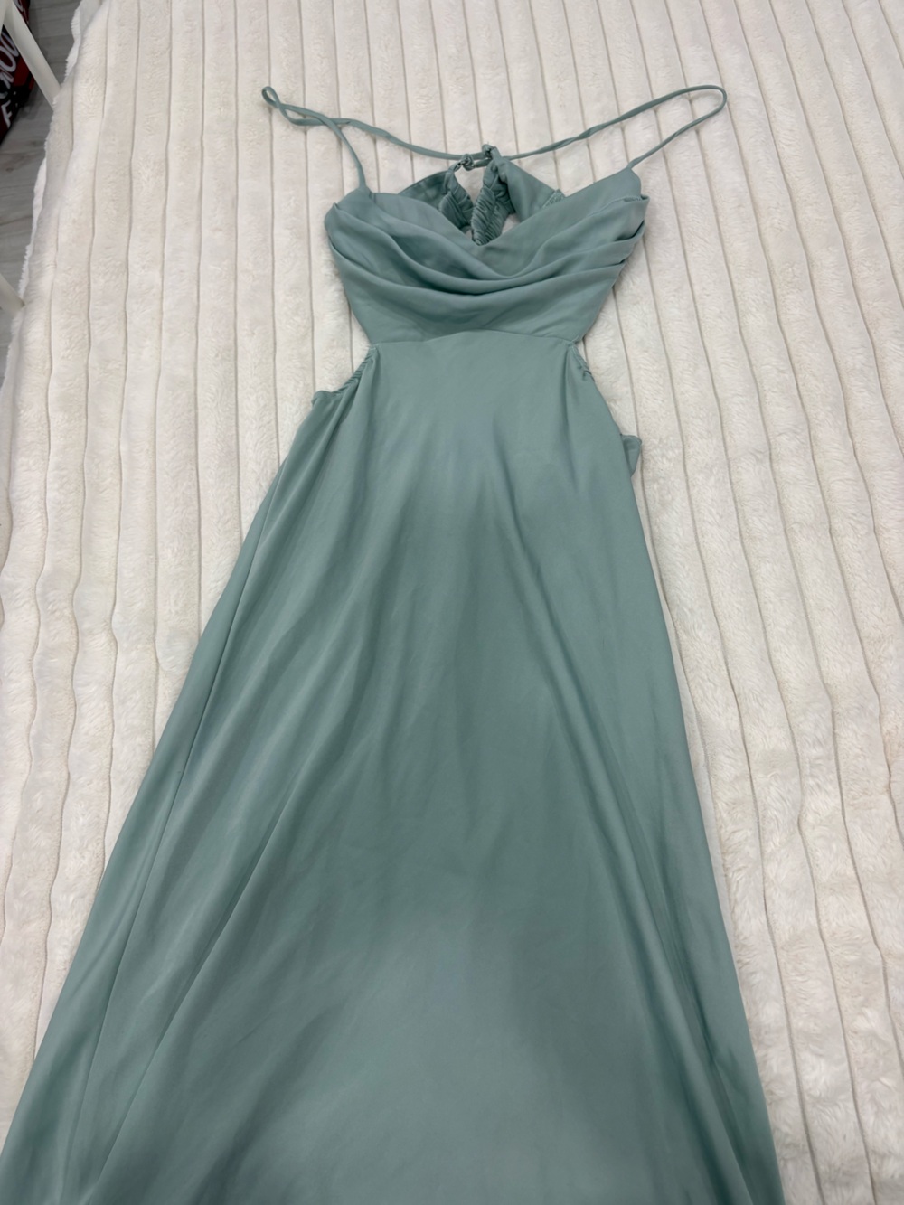 Spaghetti-Strap Cut-Out Maxi Dress in Sage Green